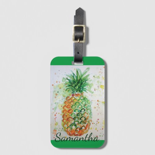 Pineapple Fruit Food Tropical Vibes Orange Lime Luggage Tag