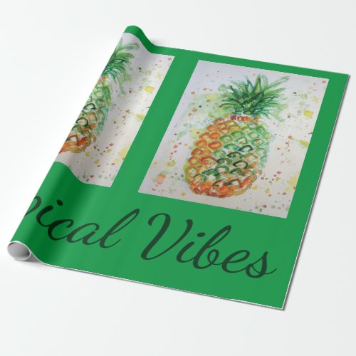 Pineapple Fruit Food Tropical Vibes Orange Lime  Wrapping Paper