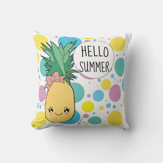Pineapple Fruit Kawaii Hello Summer Circle Pattern Throw Pillow (Front)