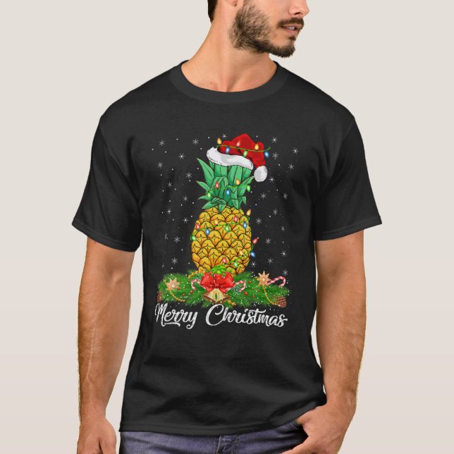Pineapple Fruit Lover Matching Santa Hat Pineapple T-Shirt (Front)