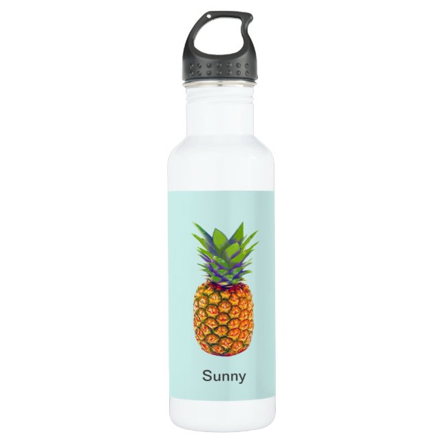 Pineapple Fruit on Light Blue Stainless Steel Water Bottle (Front)