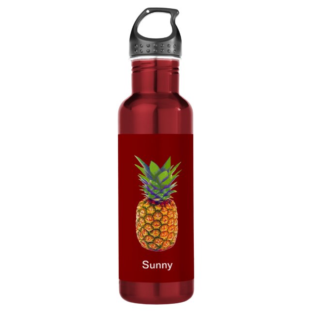 Pineapple Fruit on Red Stainless Steel Water Bottle (Front)
