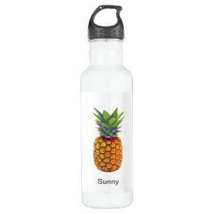 Pineapple Fruit on White Stainless Steel Water Bottle