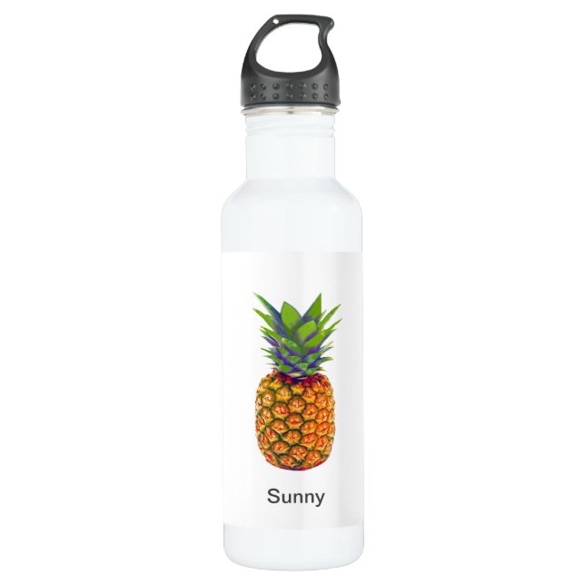 Pineapple Fruit on White Stainless Steel Water Bottle (Front)