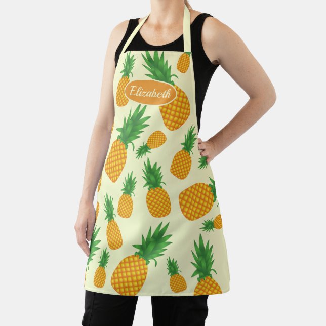 Pineapple Fruit Pattern Illustration & Custom Name Apron (Insitu)