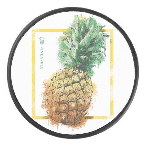 Pineapple fruit watercolor design hockey puck