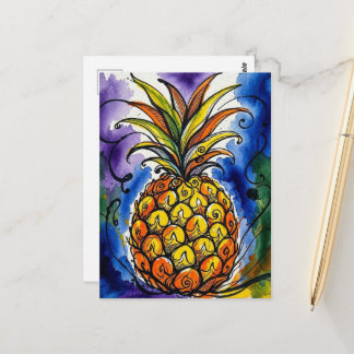 Pineapple Fruit Watercolor Doodle Postcard