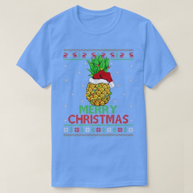 Pineapple Fruit Xmas Lights Ugly Pineapple Merry C T-Shirt (Design Front)
