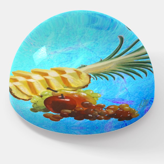Pineapple & Fruits Dome Paperweight (Angled)