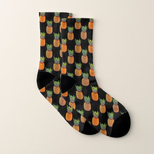 Pineapple Fruits on Black Socks