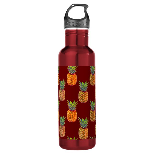 Pineapple Fruits on Red Stainless Steel Water Bottle (Front)