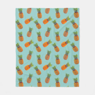 Pineapple Fruits on Teal Fleece Blanket