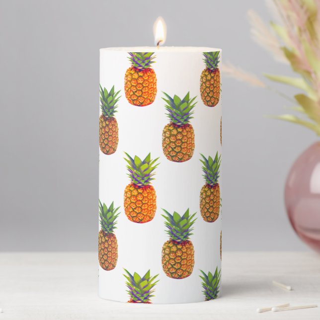 Pineapple Fruits on White Pillar Candle (In Situ)