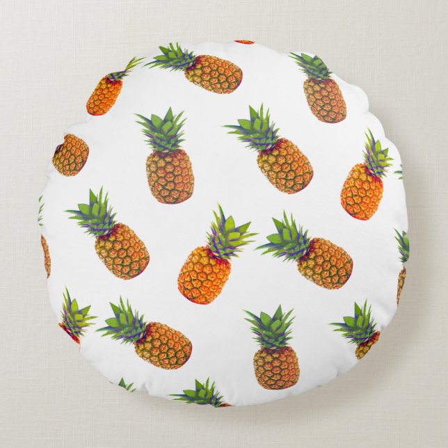 Pineapple Fruits on White Round Pillow (Front)