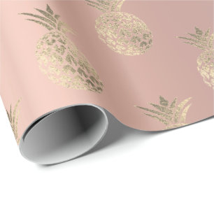 Pineapple Fruits Rose Gold Tropical Summer Peach Wrapping Paper