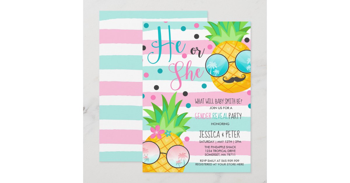 Pineapple Gender Reveal Invitation Hawaiian Reveal Zazzle