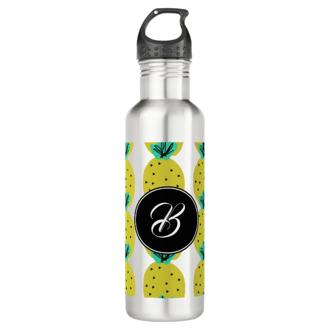 Pineapple Geometric Doodles Monogram Stainless Steel Water Bottle (Front)