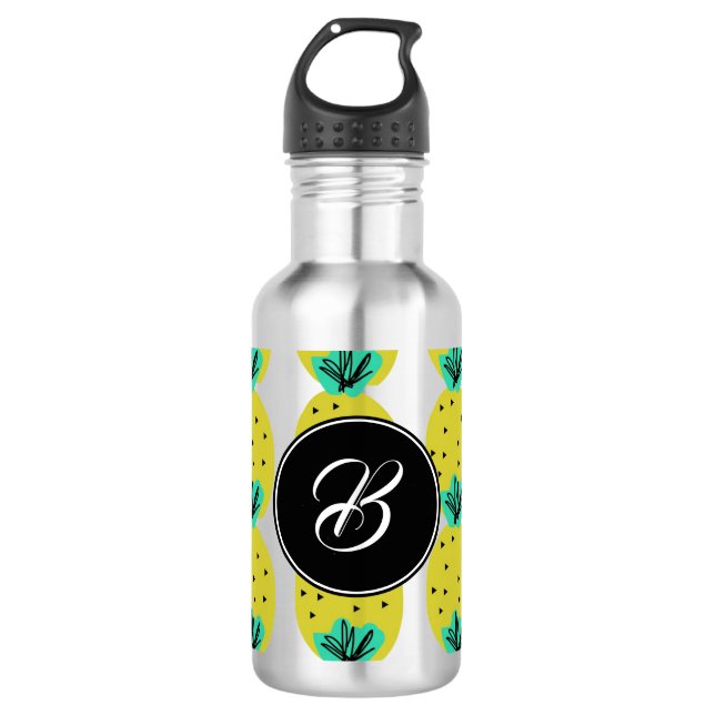 Pineapple Geometric Doodles Monogram Stainless Steel Water Bottle (Front)