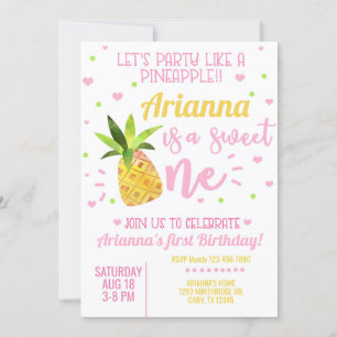 Pineapple girl 1st first birthday invite. invitation