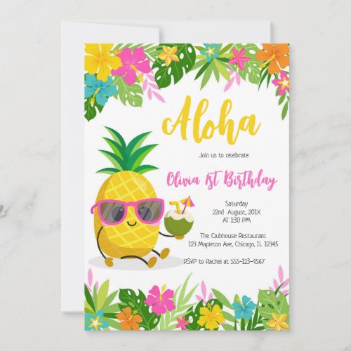 Pineapple Girl Birthday Aloha Hawaii Summer