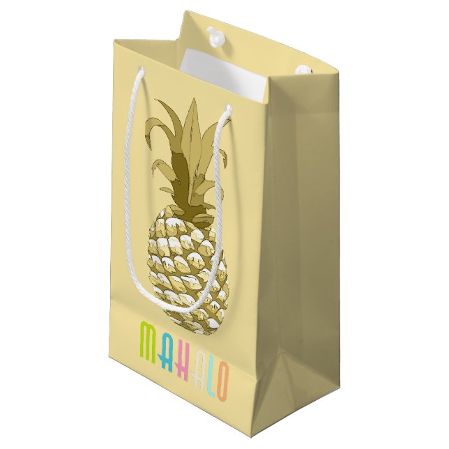 Pineapple Gold Mahalo ID239 Small Gift Bag (Front Angled)