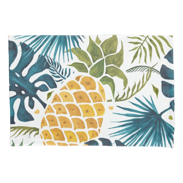 Pineapple gold palm foliage leaves pillow case (Front)