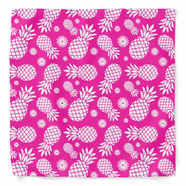 Pineapple graphic flowers tropical pink bandana (Front)