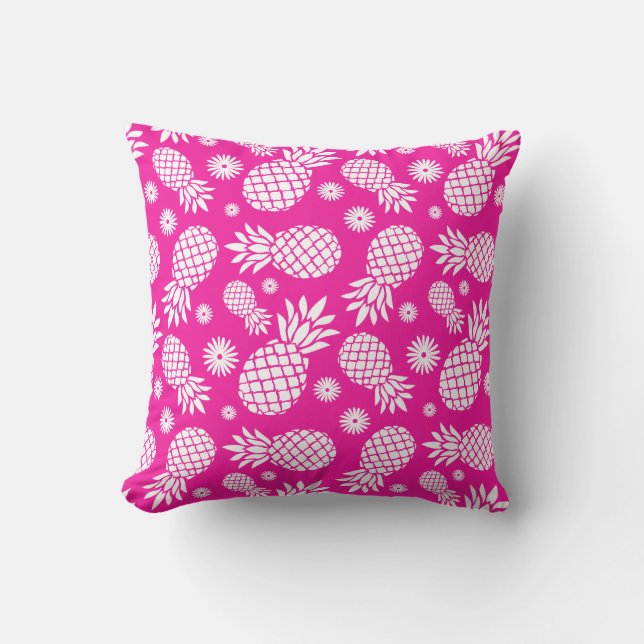 Pineapple graphic flowers tropical pink pillow (Front)