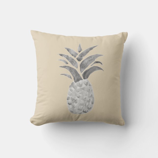 Pineapple Gray Colonial Watercolor Painting Pillow (Front)