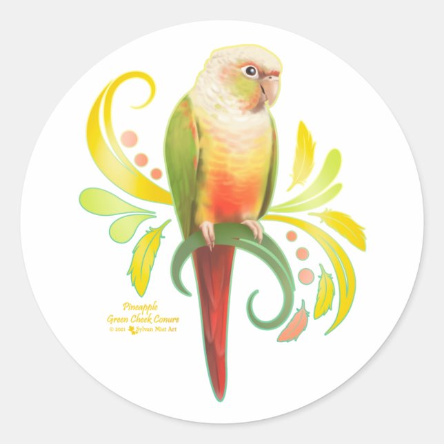 Pineapple Green Cheek Conure Classic Round Sticker (Front)