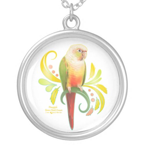 Pineapple Green Cheek Conure Silver Plated Necklace