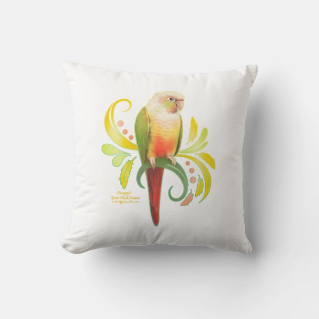 Pineapple Green Cheek Conure Throw Pillow (Front)