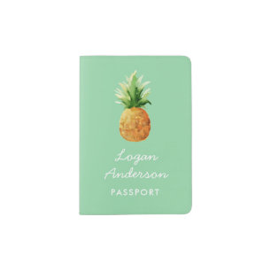 Pineapple Green Monogram Modern Passport Holder