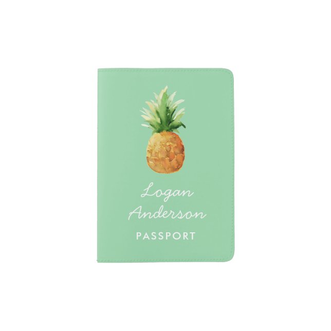 Pineapple Green Monogram Modern Passport Holder (Front)