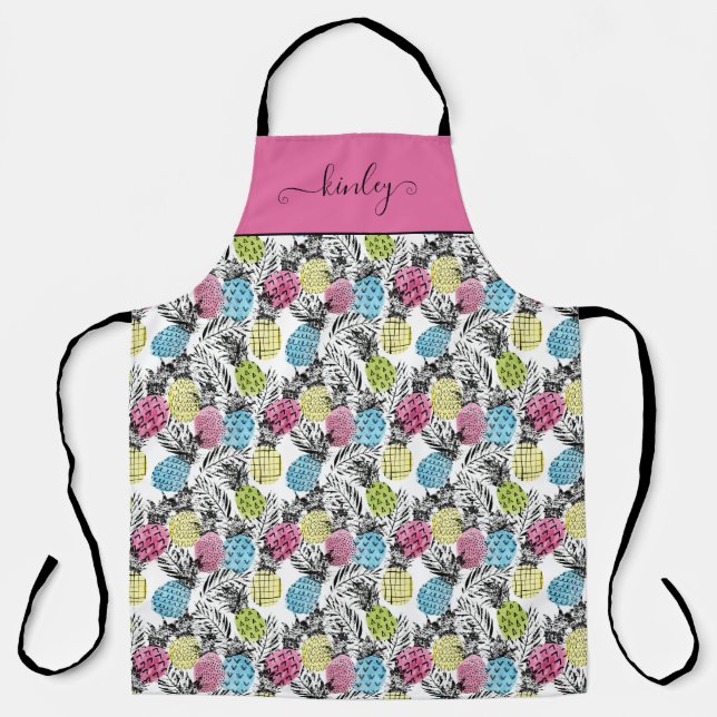 Pineapple Grunge Palms Apron (Front)