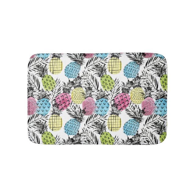 Pineapple Grunge Palms Bath Mat (Front)