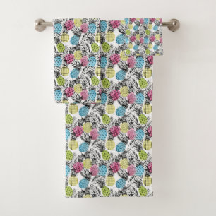 Pineapple Grunge Palms Bath Towel Set