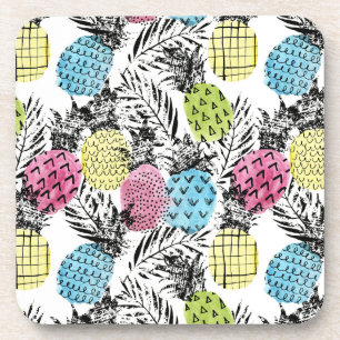 Pineapple Grunge Palms Beverage Coaster