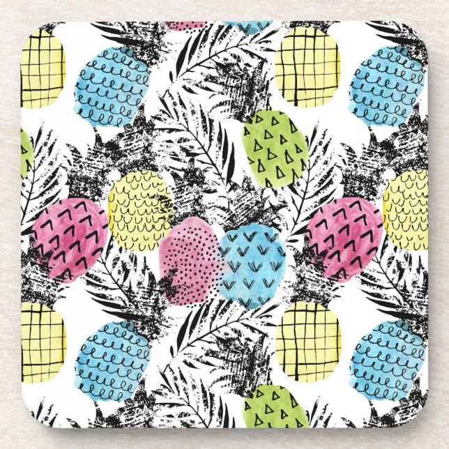 Pineapple Grunge Palms Beverage Coaster (Front)