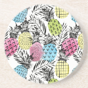 Pineapple Grunge Palms Drink Coaster