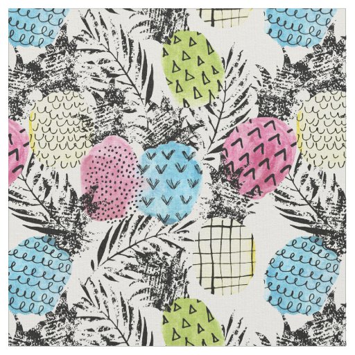 Pineapple Grunge Palms Fabric