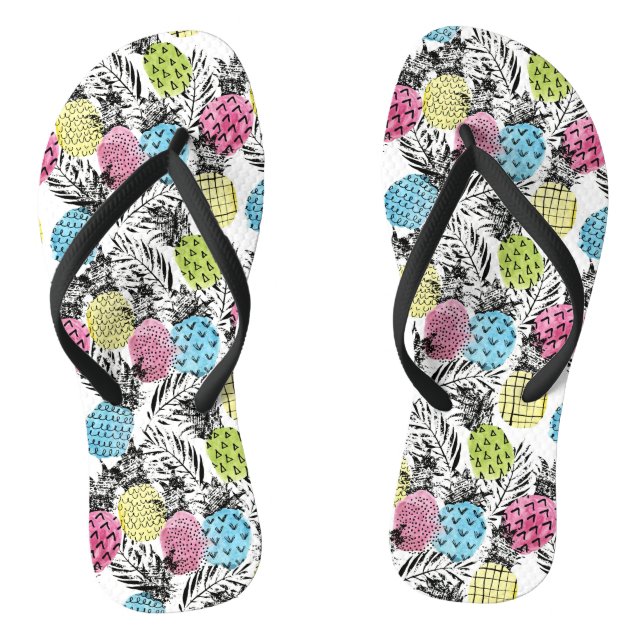 Pineapple Grunge Palms Flip Flops (Footbed)