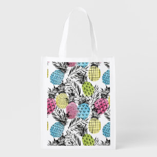 Pineapple Grunge Palms Grocery Bag