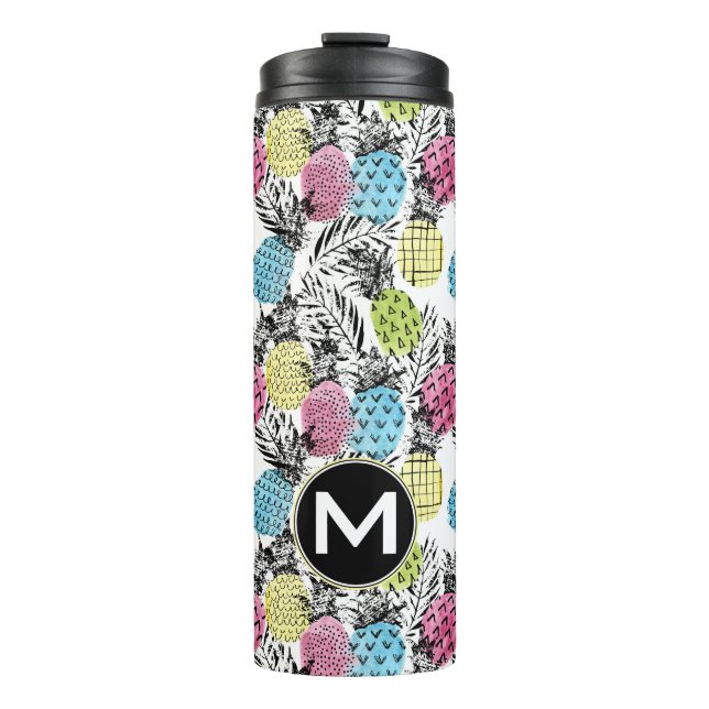 Pineapple Grunge Palms | Monogram Thermal Tumbler (Front)
