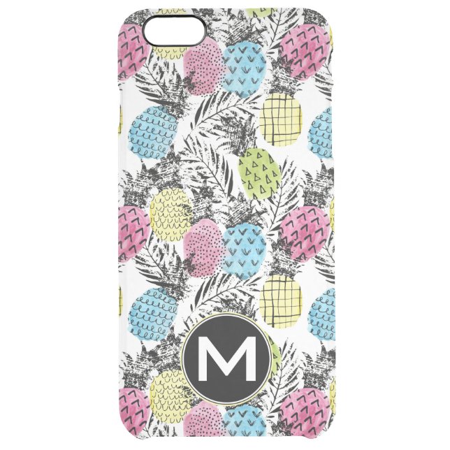 Pineapple Grunge Palms | Monogram Uncommon iPhone Case (Back)