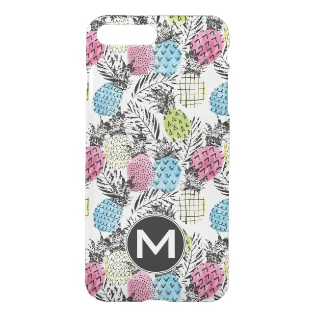 Pineapple Grunge Palms | Monogram Uncommon iPhone Case (Back)