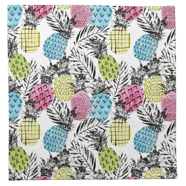 Pineapple Grunge Palms Napkin (Front)