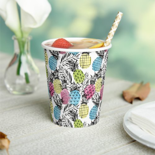 Pineapple Grunge Palms Paper Cups