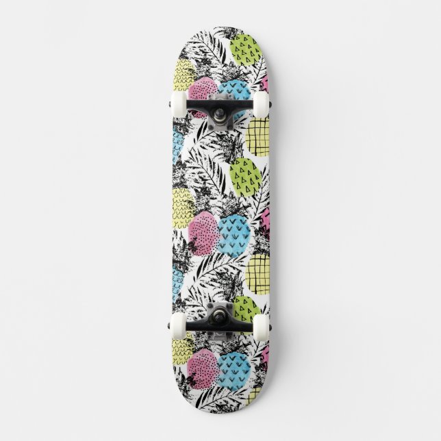 Pineapple Grunge Palms Skateboard Deck (Front)