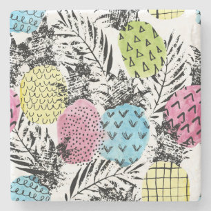 Pineapple Grunge Palms Stone Coaster